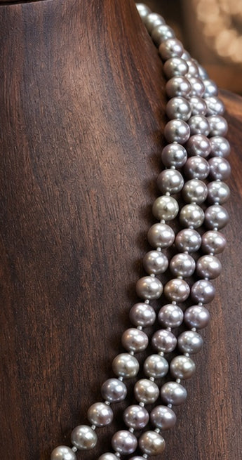 Peacock Grey Sea Pearl Necklace, 8 mm, 22 inches — Pearl Color And Surface Right Side