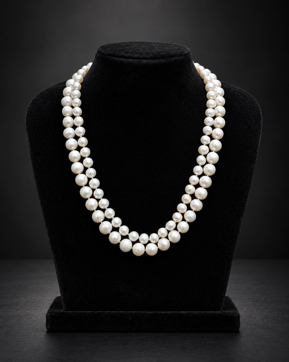Premium 2 Layer Sea Pearl Necklace, 8 mm and 11 mm, 22 inches — view 2
