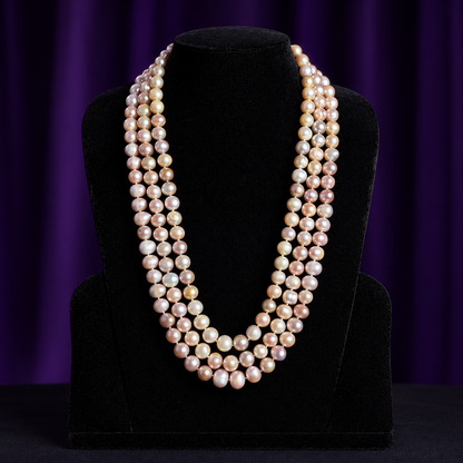 Manci Pearls three-strand lavender sea pearl necklace, 10–11 mm pearls, view 1