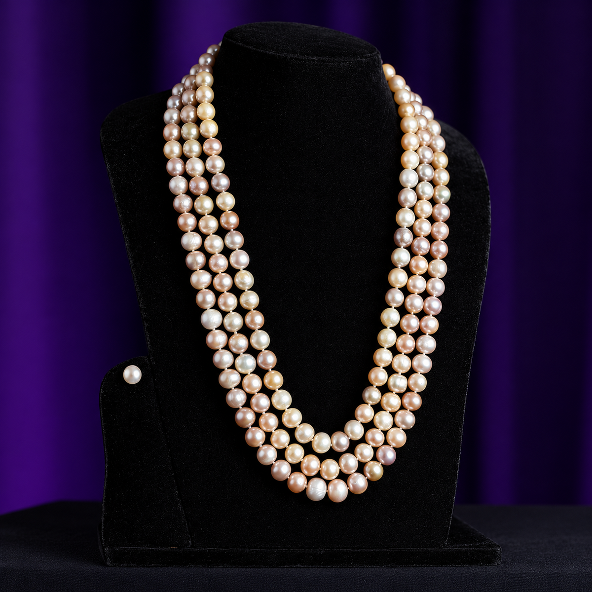 Manci Pearls three-strand lavender sea pearl necklace, 10–11 mm pearls, view 3