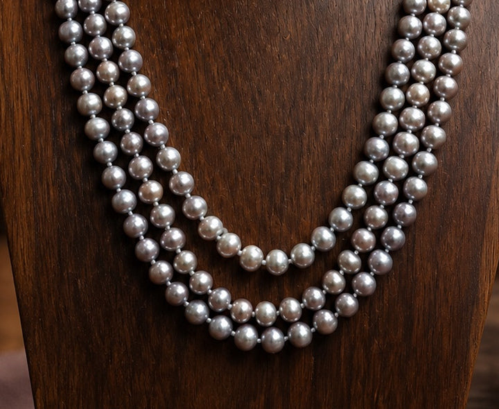 Peacock Grey Sea Pearl Necklace, 8 mm, 22 inches — Natural Pearl Luster Lower Strands