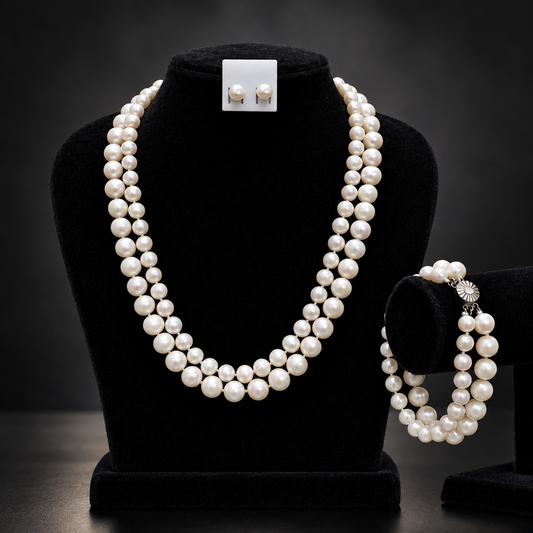 Premium 2 Layer Sea Pearl Necklace, 8 mm and 11 mm, 22 inches — view 1