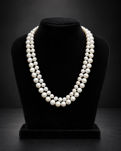 Premium 2 Layer Sea Pearl Necklace, 8 mm and 11 mm, 22 inches — view 2