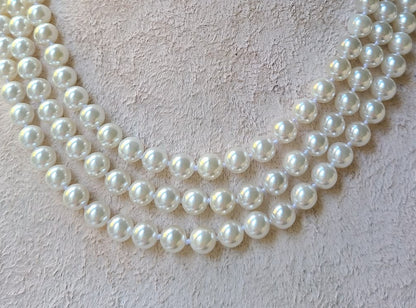 White 3 Layer Sea Pearl Necklace, 8 mm, 22 inches — view 2