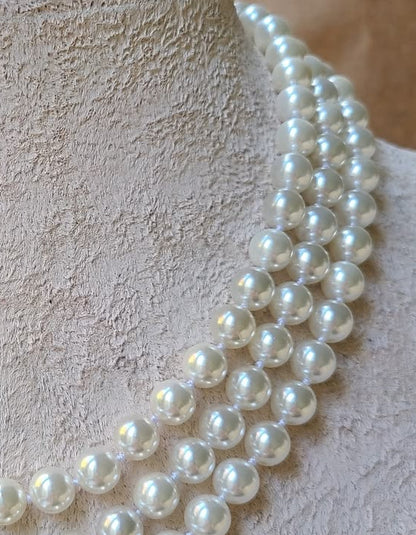 White 3 Layer Sea Pearl Necklace, 8 mm, 22 inches — view 4